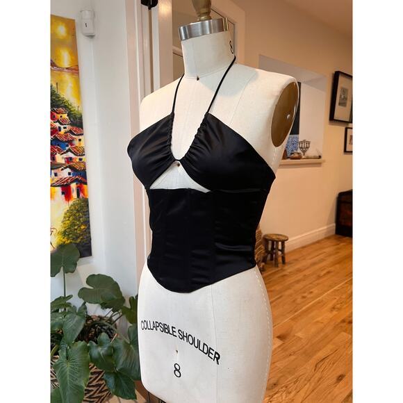 Garota Black Satin Semi-Corset Top, XS/S - Picture 2 of 5
